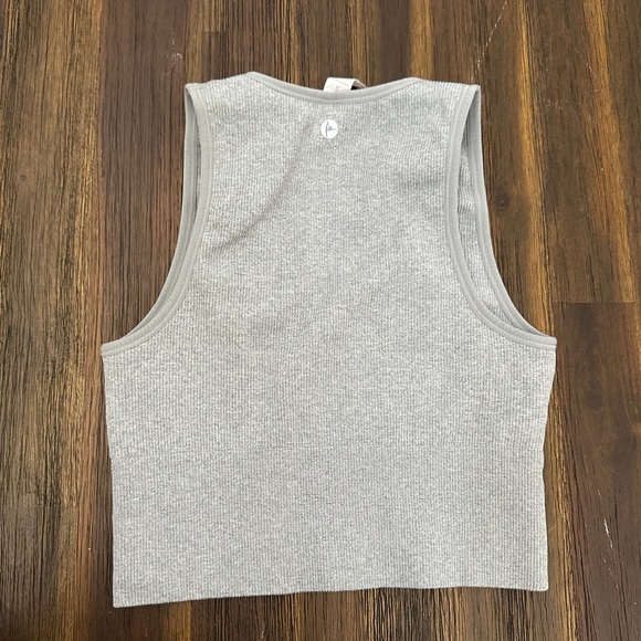 90 Degree By Reflex Women's Ribbed V-Neck Seamless Crop Tank Top Gray Small - Picture 5 of 5